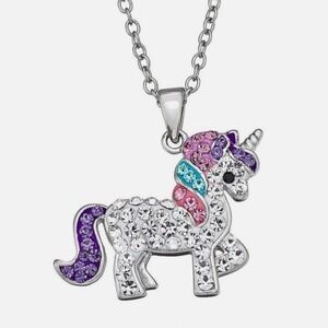 Unicorn Rhinestone Pendant Silver Purple Pink Fantasy Spring Girl Whimsical